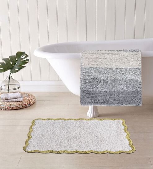 Multicolor Cotton 16X24 Inches Anti-Skid Bath Mat Set Of 2