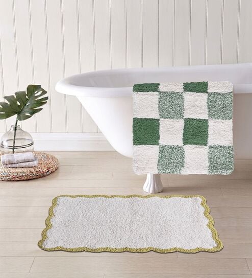 Multicolor Cotton 16X24 Inches Anti-Skid Bath Mat Set Of 2