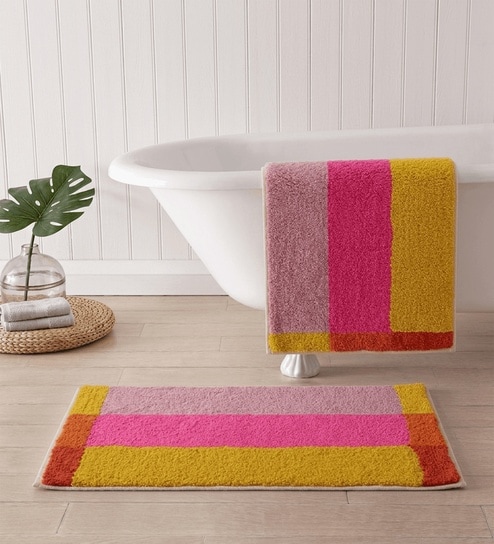 Multicolor Cotton 16X24 Inches Anti-Skid Bath Mat Set Of 2