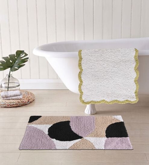 Multicolor Cotton 16X24 Inches Anti-Skid Bath Mat Set Of 2