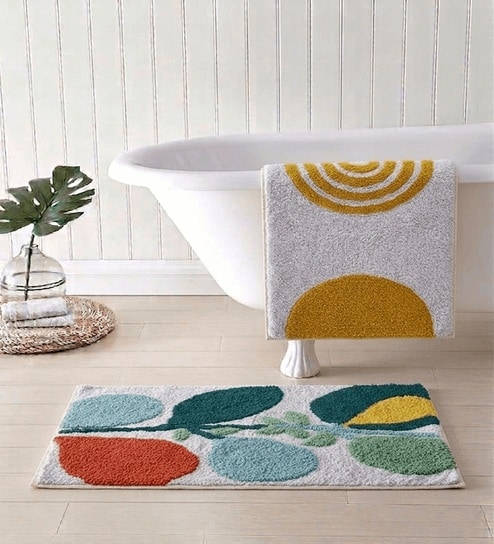 Multicolor Cotton 16X24 Inches Anti-Skid Bath Mat Set Of 2