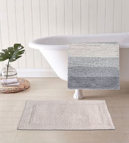 Cream Cotton 16X24 Inches Anti-Skid Bath Mat Set Of 2