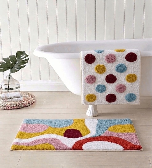 White Cotton 16X24 Inches Anti-Skid Bath Mat Set Of 2