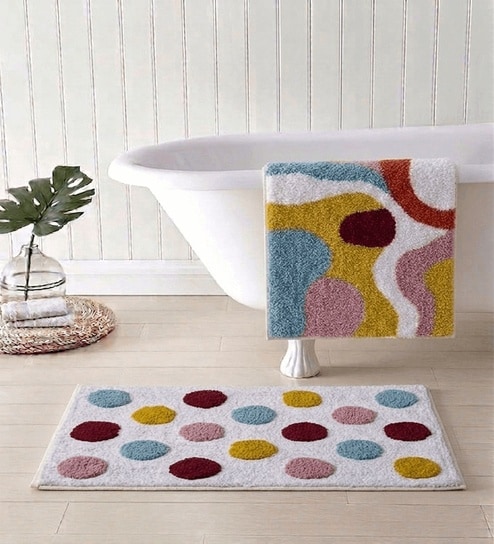 Multicolor Cotton 16X24 Inches Anti-Skid Bath Mat Set Of 2