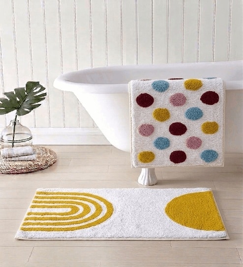 Multicolor Cotton 16X24 Inches Anti-Skid Bath Mat Set Of 2