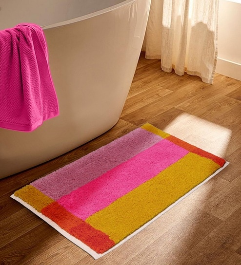 Pink Cotton 16X24 Inches Anti-Skid Bath Mat