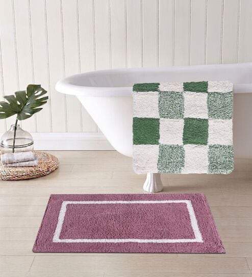 Multicolor Cotton 16X24 Inches Anti-Skid Bath Mat Set Of 2