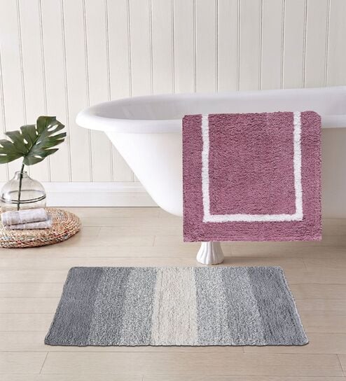 Multicolor Cotton 16X24 Inches Anti-Skid Bath Mat Set Of 2