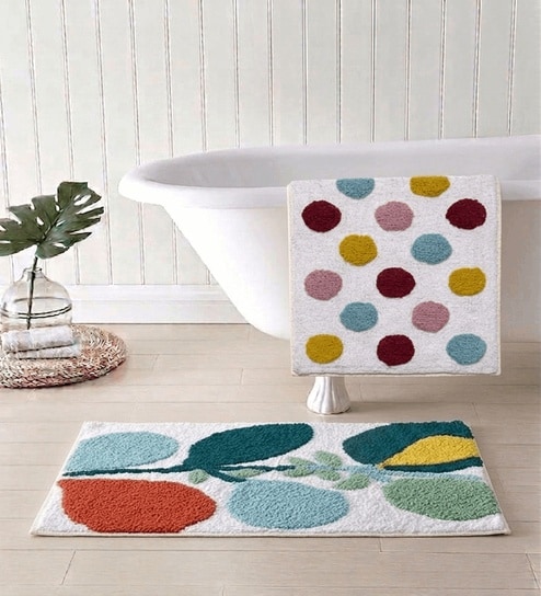 Multicolor Cotton 16X24 Inches Anti-Skid Bath Mat Set Of 2