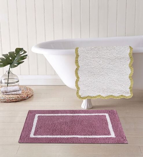 Multicolor Cotton 16X24 Inches Anti-Skid Bath Mat Set Of 2