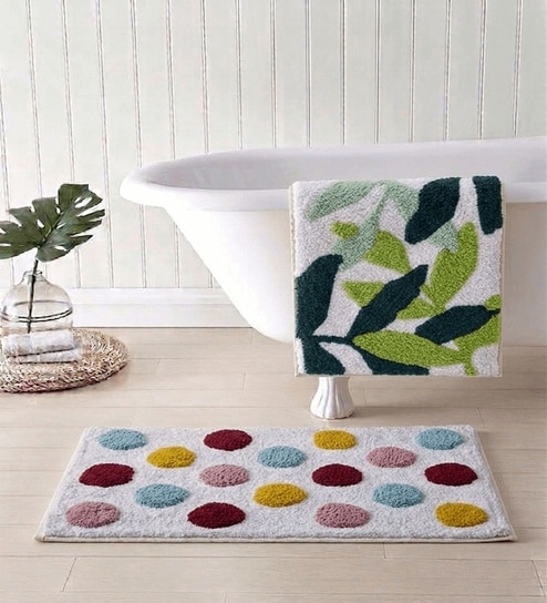 Multicolor Cotton 16X24 Inches Anti-Skid Bath Mat Set Of 2