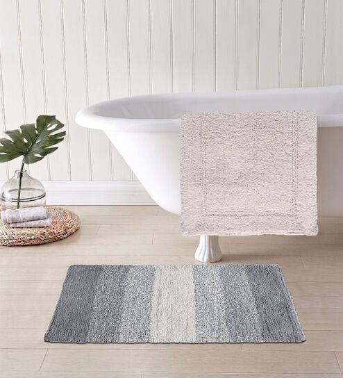 Multicolor Cotton 16X24 Inches Anti-Skid Bath Mat Set Of 2