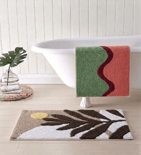 Multicolor Cotton 16X24 Inches Anti-Skid Bath Mat Set Of 2