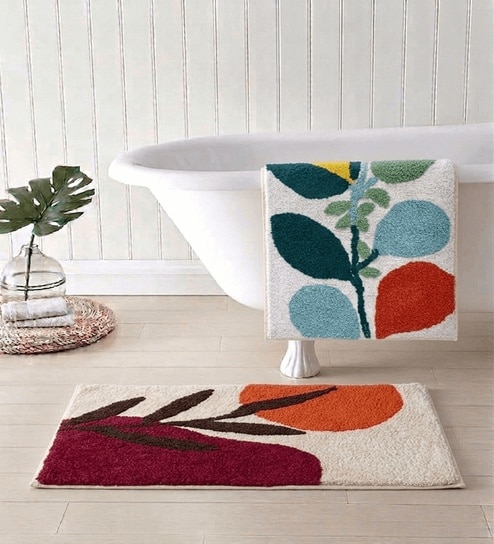 Multicolor Cotton 16X24 Inches Anti-Skid Bath Mat Set Of 2