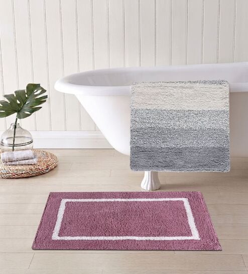 Multicolor Cotton 16X24 Inches Anti-Skid Bath Mat Set Of 2