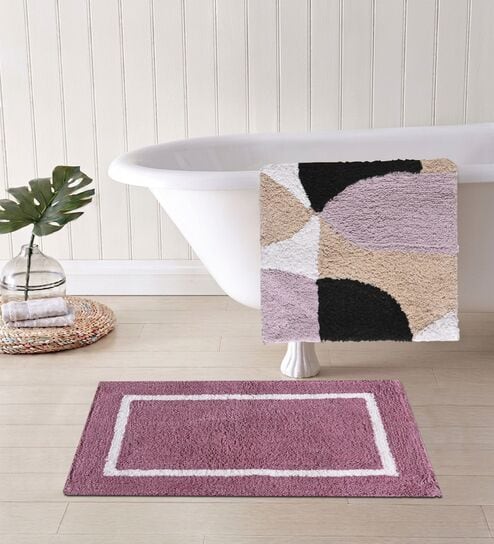 Multicolor Cotton 16X24 Inches Anti-Skid Bath Mat Set Of 2