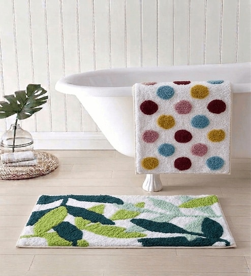 Multicolor Cotton 16X24 Inches Anti-Skid Bath Mat Set Of 2