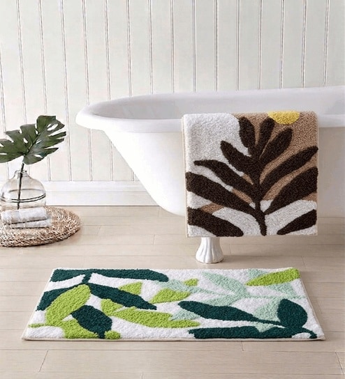 Multicolor Cotton 16X24 Inches Anti-Skid Bath Mat Set Of 2