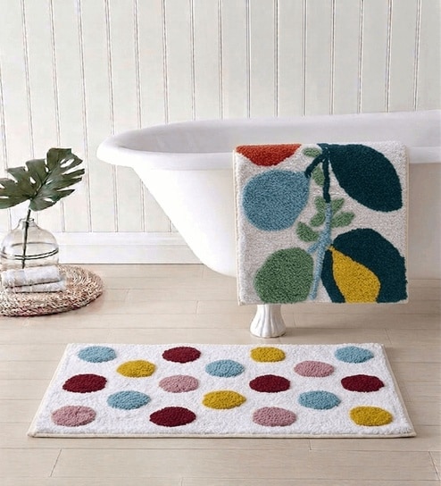 Multicolor Cotton 16X24 Inches Anti-Skid Bath Mat Set Of 2