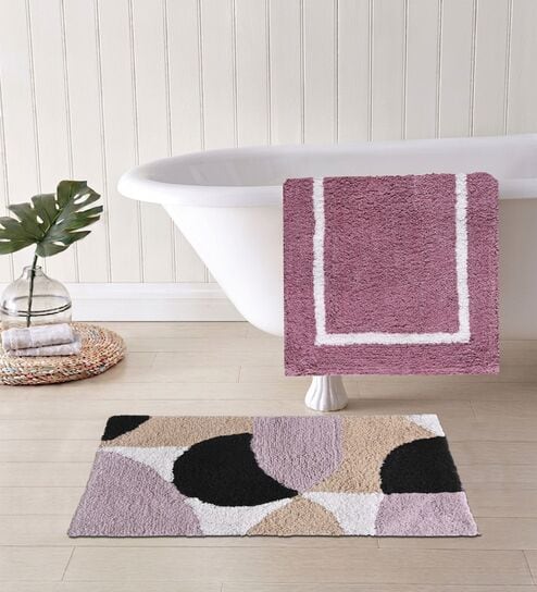 Multicolor Cotton 16X24 Inches Anti-Skid Bath Mat Set Of 2
