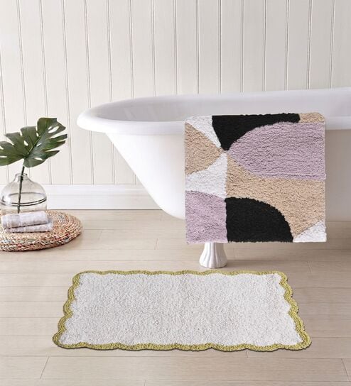 Multicolor Cotton 16X24 Inches Anti-Skid Bath Mat Set Of 2