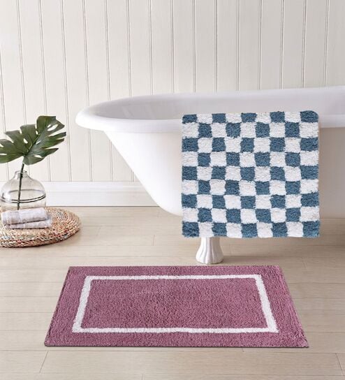 Multicolor Cotton 16X24 Inches Anti-Skid Bath Mat Set Of 2