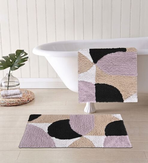 Multicolor Cotton 16X24 Inches Anti-Skid Bath Mat Set Of 2