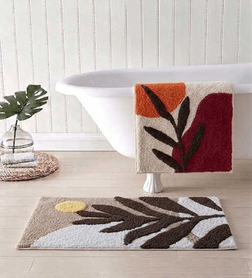 Multicolor Cotton 16X24 Inches Anti-Skid Bath Mat Set Of 2