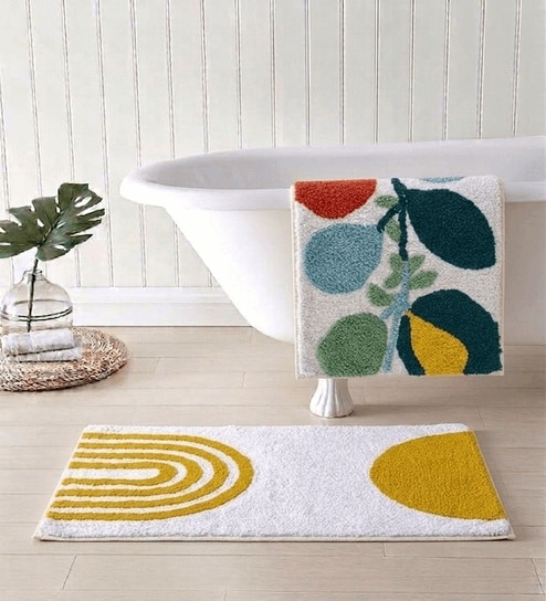 Multicolor Cotton 16X24 Inches Anti-Skid Bath Mat Set Of 2