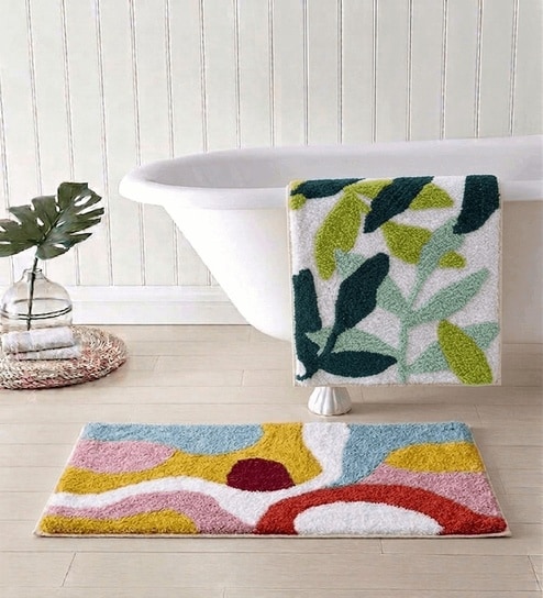 Multicolor Cotton 16X24 Inches Anti-Skid Bath Mat Set Of 2