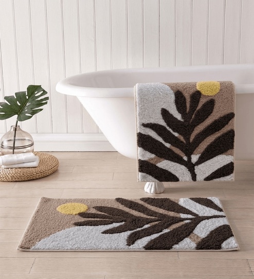 Multicolor Cotton 16X24 Inches Anti-Skid Bath Mat Set Of 2