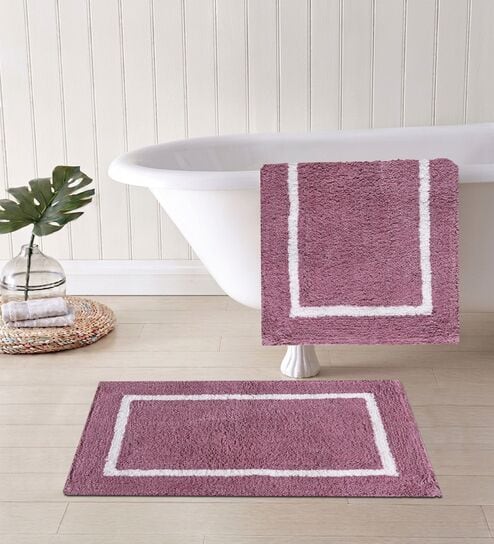 Purple Cotton 16X24 Inches Anti-Skid Bath Mat Set Of 2