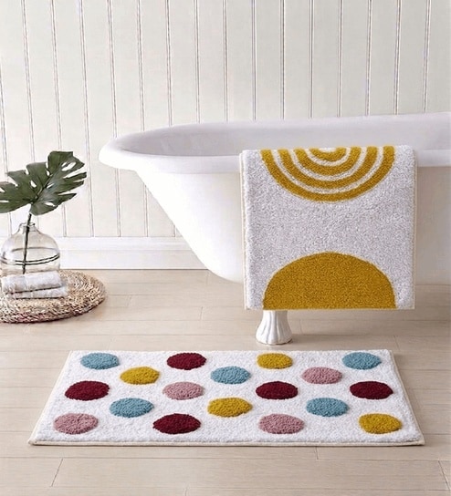 Multicolor Cotton 16X24 Inches Anti-Skid Bath Mat Set Of 2