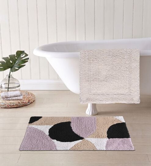 Multicolor Cotton 16X24 Inches Anti-Skid Bath Mat Set Of 2