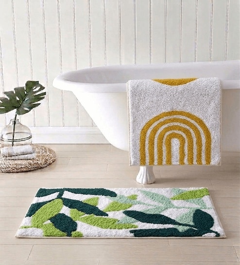 Multicolor Cotton 16X24 Inches Anti-Skid Bath Mat Set Of 2