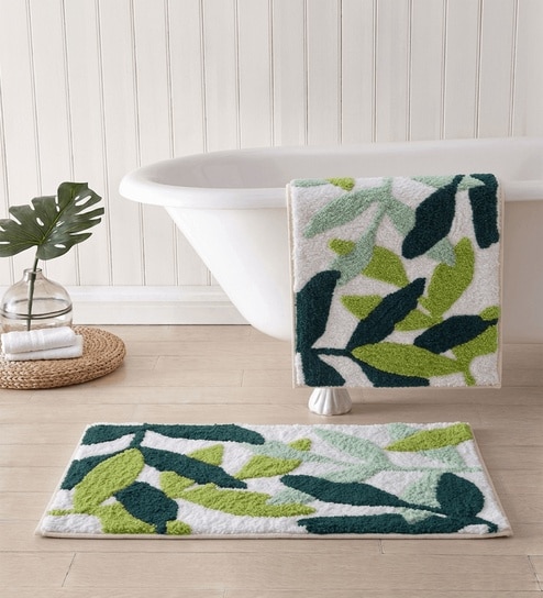 Multicolor Cotton 16X24 Inches Anti-Skid Bath Mat Set Of 2