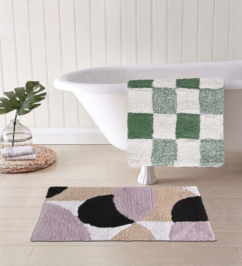 Multicolor Cotton 16X24 Inches Anti-Skid Bath Mat Set Of 2