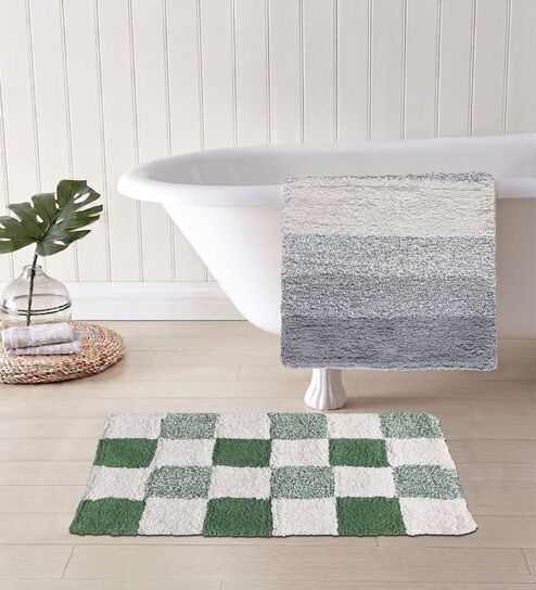 Multicolor Cotton 16X24 Inches Anti-Skid Bath Mat Set Of 2