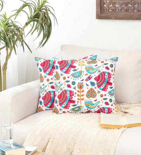 Multicolor Cotton Abstract 16x16 inches Cushion Cover Set of 2