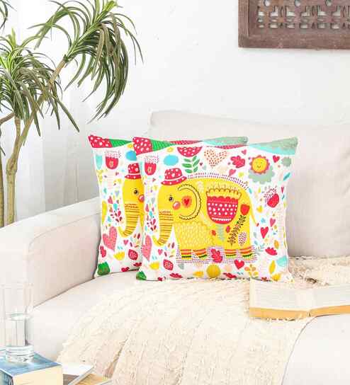 Multicolor Cotton Abstract 16x16 inches Cushion Cover Set of 2