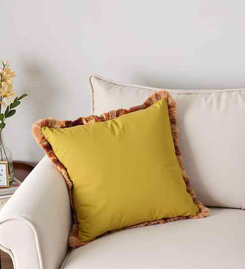 Mustard Cotton Solid 16x16 inches Cushion Cover Set of 2