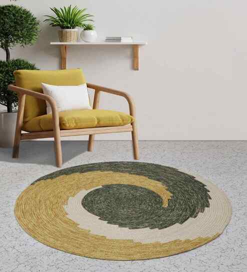 Spiro Cotton 90x90 cm Round Rug - Yellow & Green