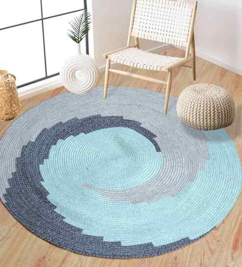 Marine Wave Cotton 90x90 cm Round Rug