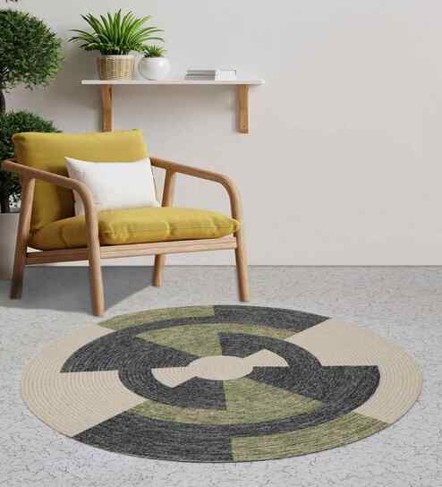 Estro Cotton 90x90 cm Round Rug - Green & Grey