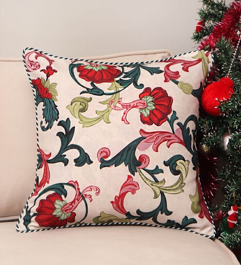 Multicolor Floral Cotton Blend 16 x 16 Inch Cushion Cover