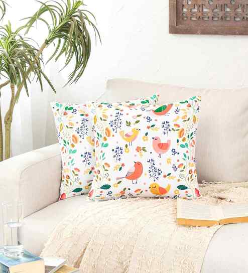 Multicolor Cotton Floral 16x16 inches Cushion Cover Set of 2