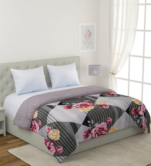 Grey Cotton Floral 200 GSM Double Bed Comforter