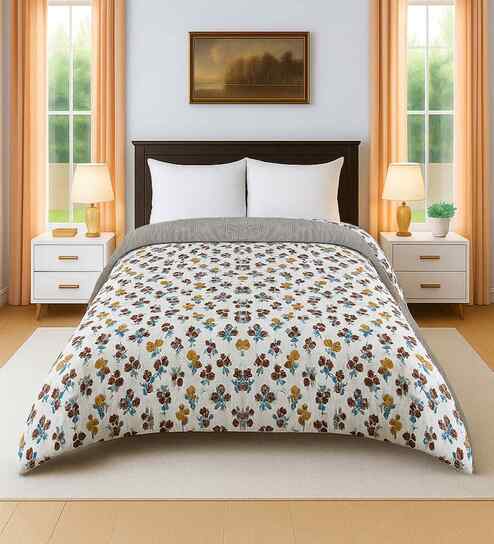 Multicolor Cotton Floral 300 GSM Double Bed Reversible Comforter