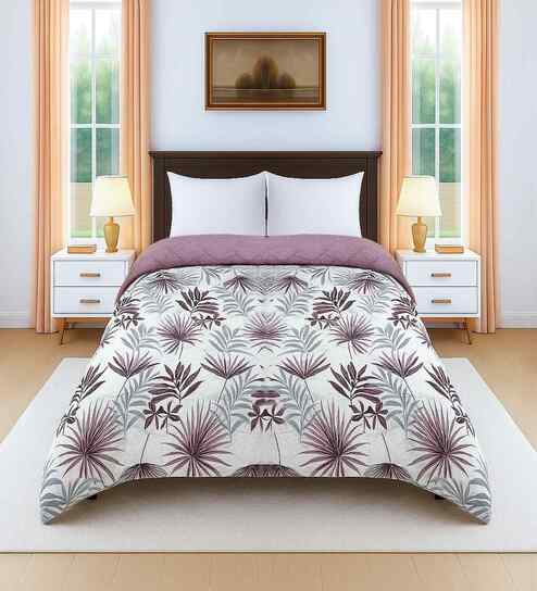 Purple Cotton Floral 300 GSM Double Bed Reversible Comforter