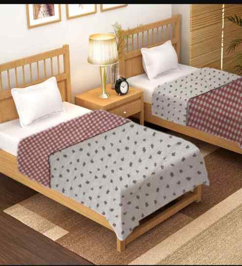 Pink and Grey Cotton Floral 300 GSM Single Bed Reversible Comforter